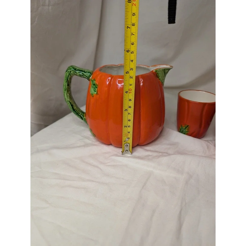Trompe l'Oeil Hollywood Regency Tomato Pitcher And 4‎ Cups 1940s Boho Chic